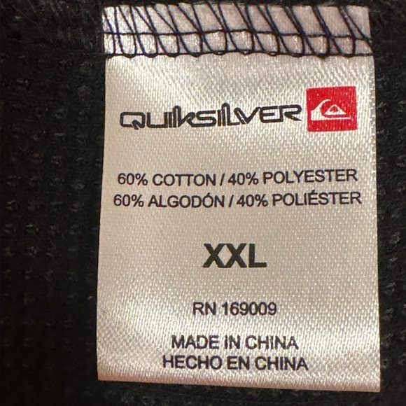NWT Quiksilver Hoodie/Navy Blue/XXL/Long Sleeve/60% Cotton/Waffle Knit/Thermal - Picture 8 of 8